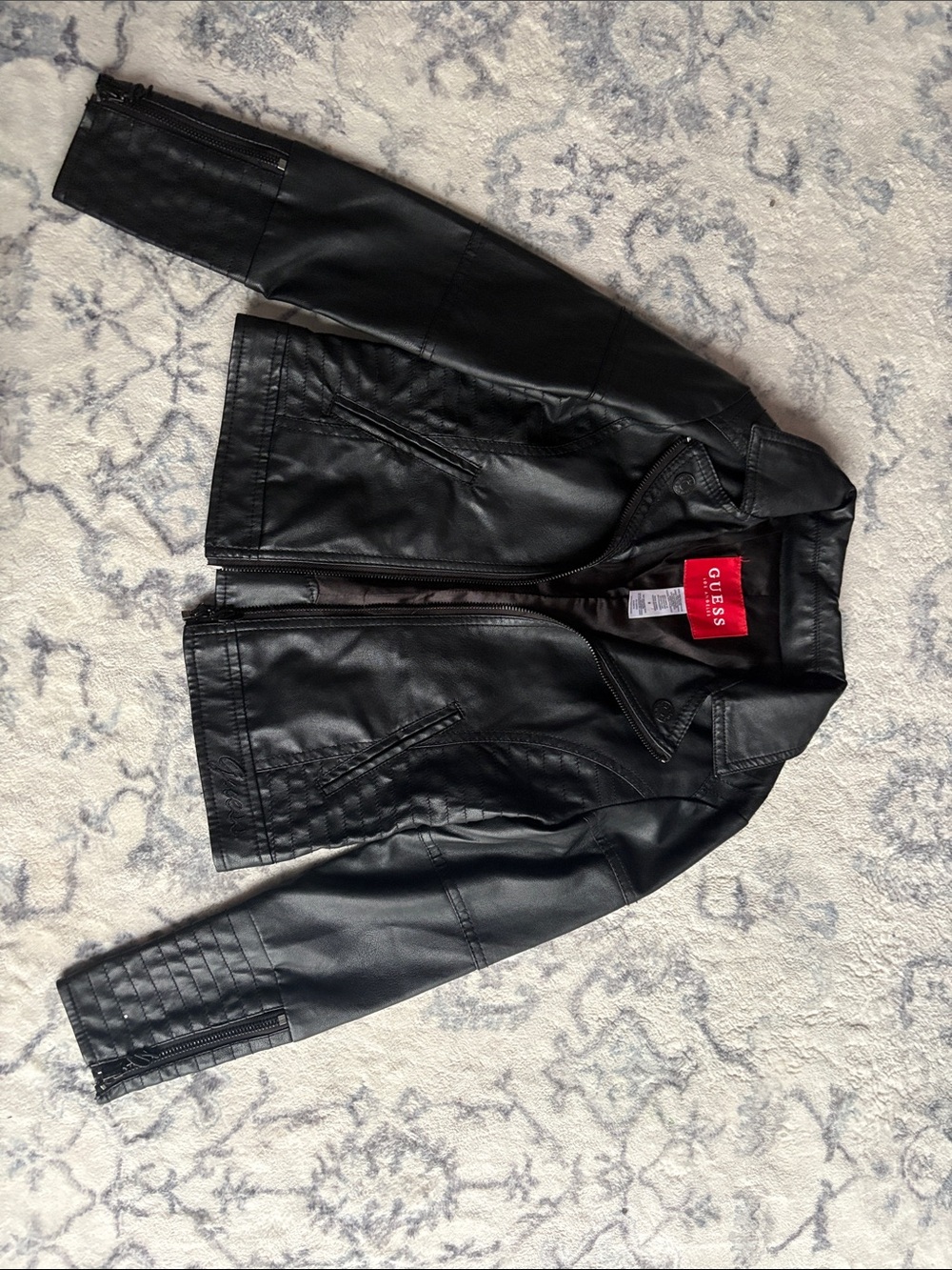 Guess Black Faux Leather Biker Jacket